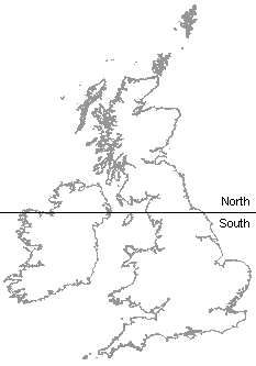 Map showing dividing line between north and south